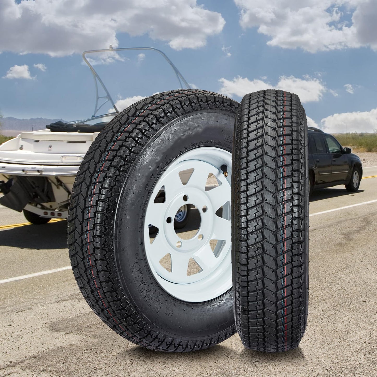 GARVEE 2 Pack ST175-80D13 Trailer Tires With 13 inches Rims 5 Lug on 4.5 inches Load Range C 6PR