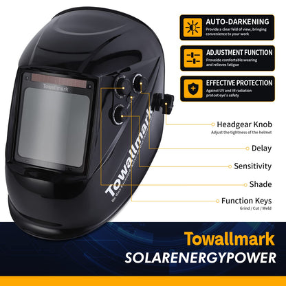 Towallmark Auto Darkening Welding Helmet 3.95鈥澝?.9鈥?Large Viewing Welding Hood