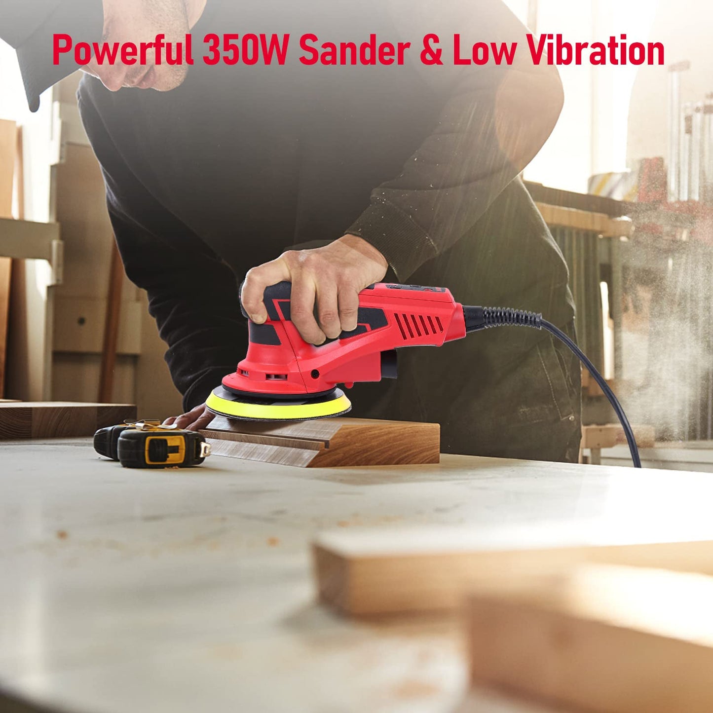 GARVEE Electric Random Orbital Sander Brushless Motor Powerful 350W & Low Vibration for Woodworking Polishing