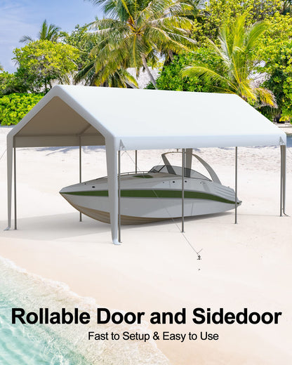 GARVEE Carport 10'x20' Heavy Duty Steel Canopy Height Adjustable & Portable Garage With Wraped Legs