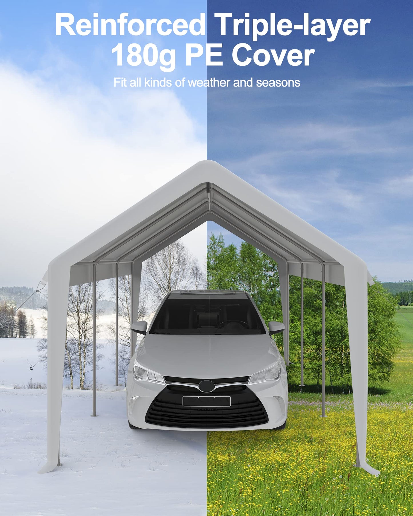 GARVEE Carport 10'x20' Heavy Duty Steel Canopy Height Adjustable & Portable Garage With Wraped Legs