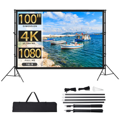 GARVEE Projector Screen With Stand 100 inch 16:9 4K HD Rear & Front Projections Movies Screen With Carry Bag