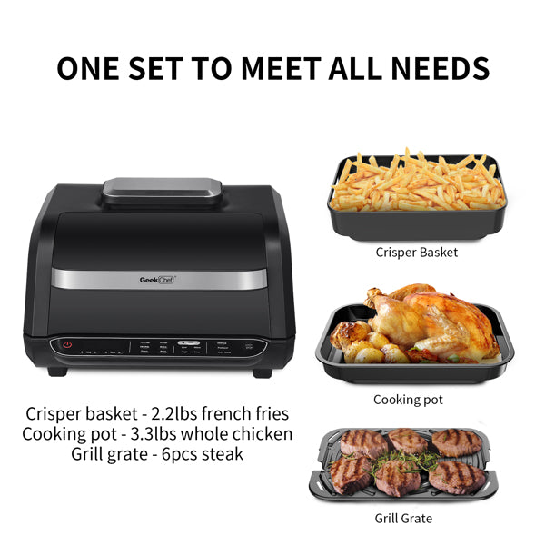 GEEK CHEF Airocook Air Fryer Smart 7-in-1 Indoor Electric Grill Family Large Capacity AirFryer