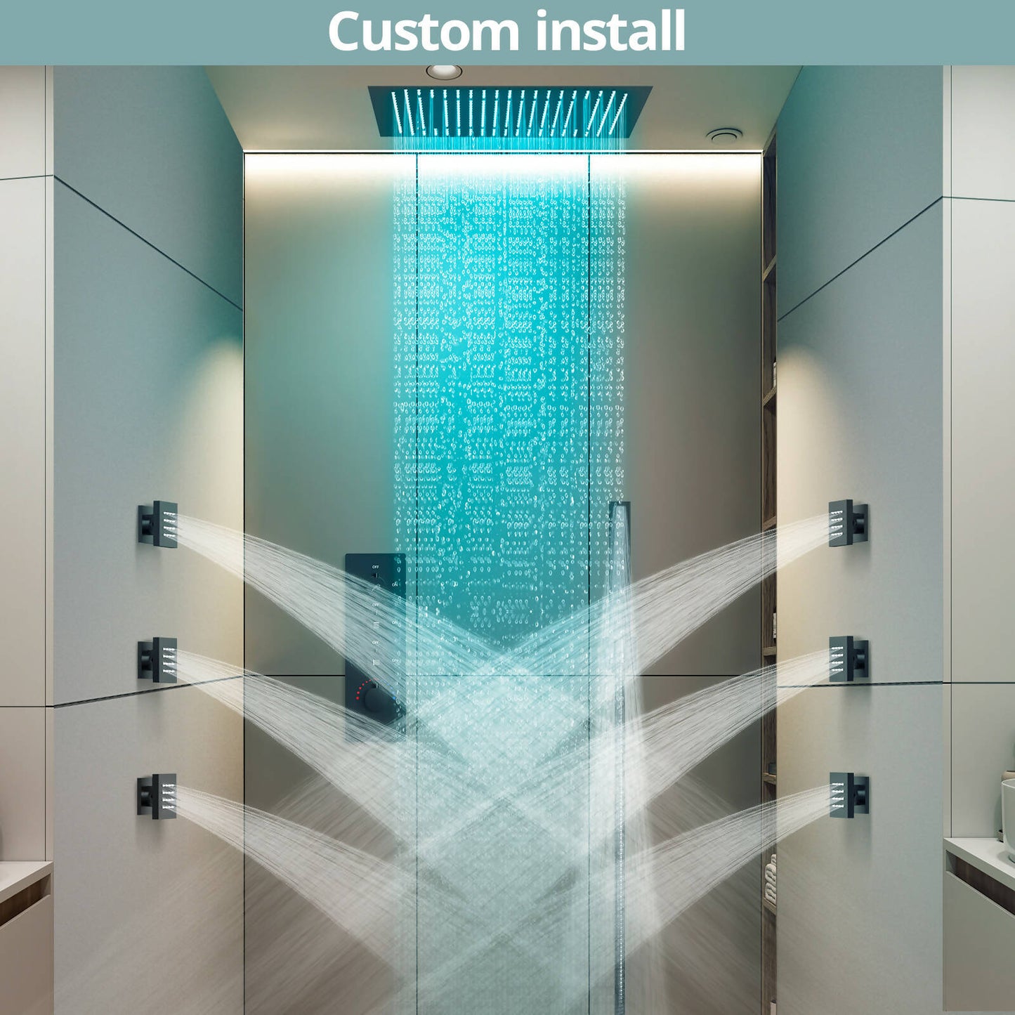 Luxury LightWave 20” High-Pressure Shower System, Ceiling Mount, LED Light, Thermostatic Valve