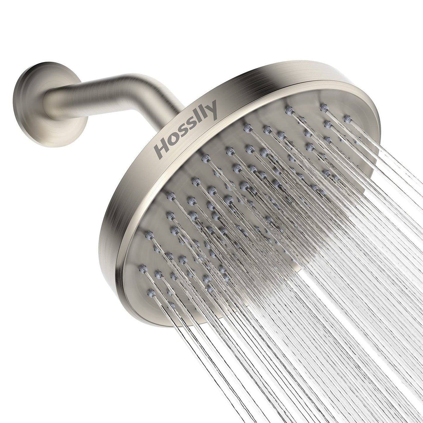 HOSSLLY Rainfall Shower Head High Pressure 360掳 Adjustable - Brushed Nickel