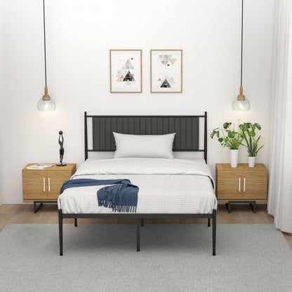 IDEALHOUSE Full Size Metal Platform Bed Frame with Upholstered Headboard