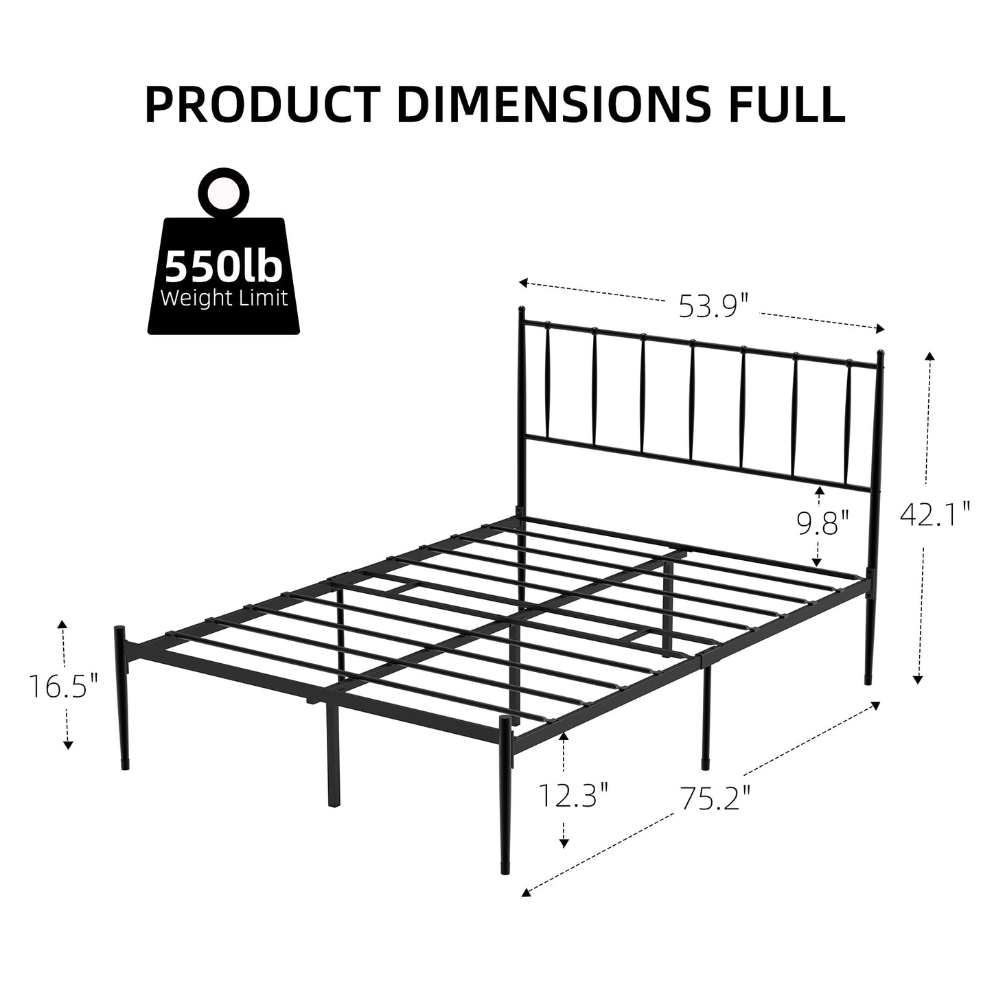 IDEALHOUSE Full Size Metal Platform Bed Frame with Headboard