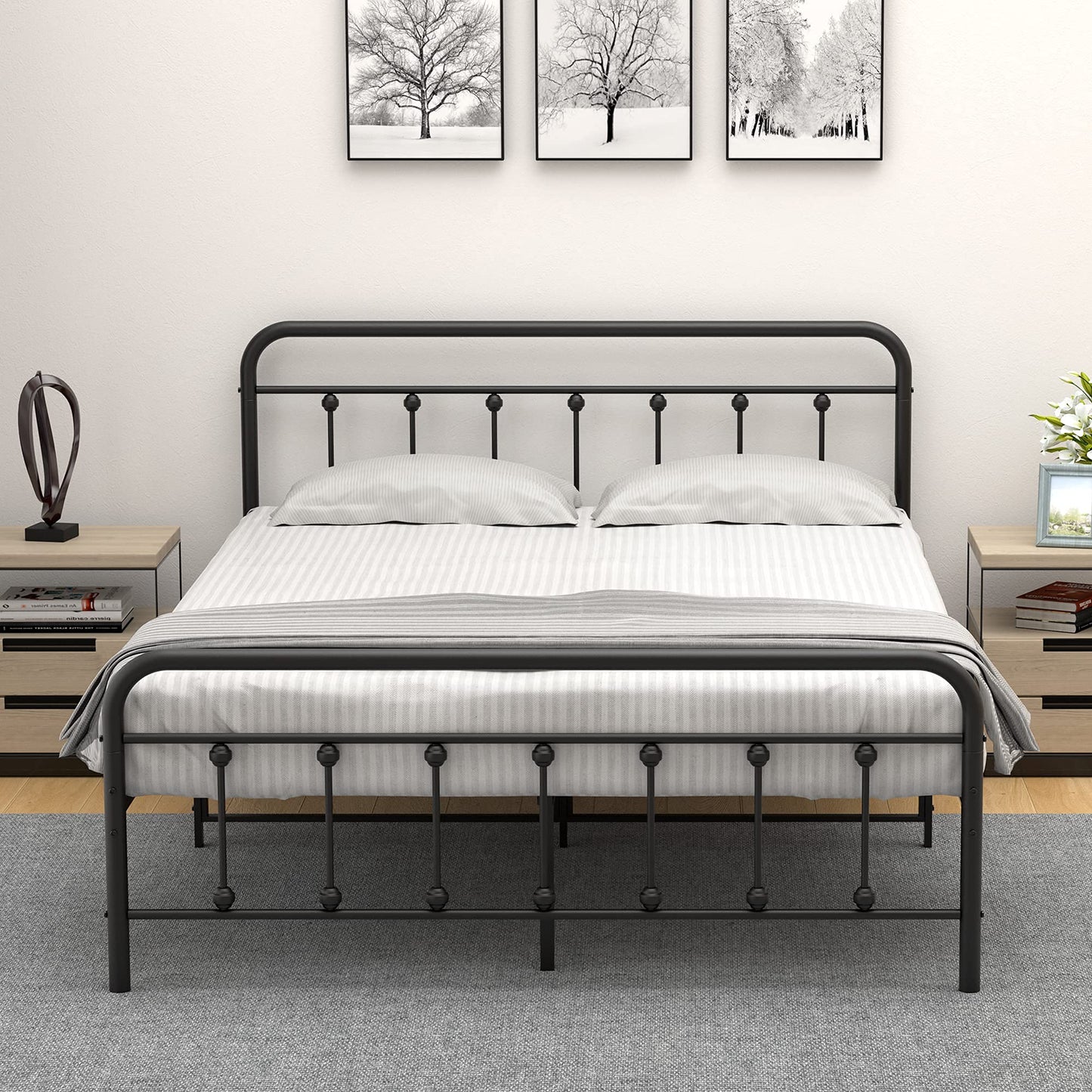 IDEALHOUSE Queen Size Metal Bed Frame with Victorian Headboard