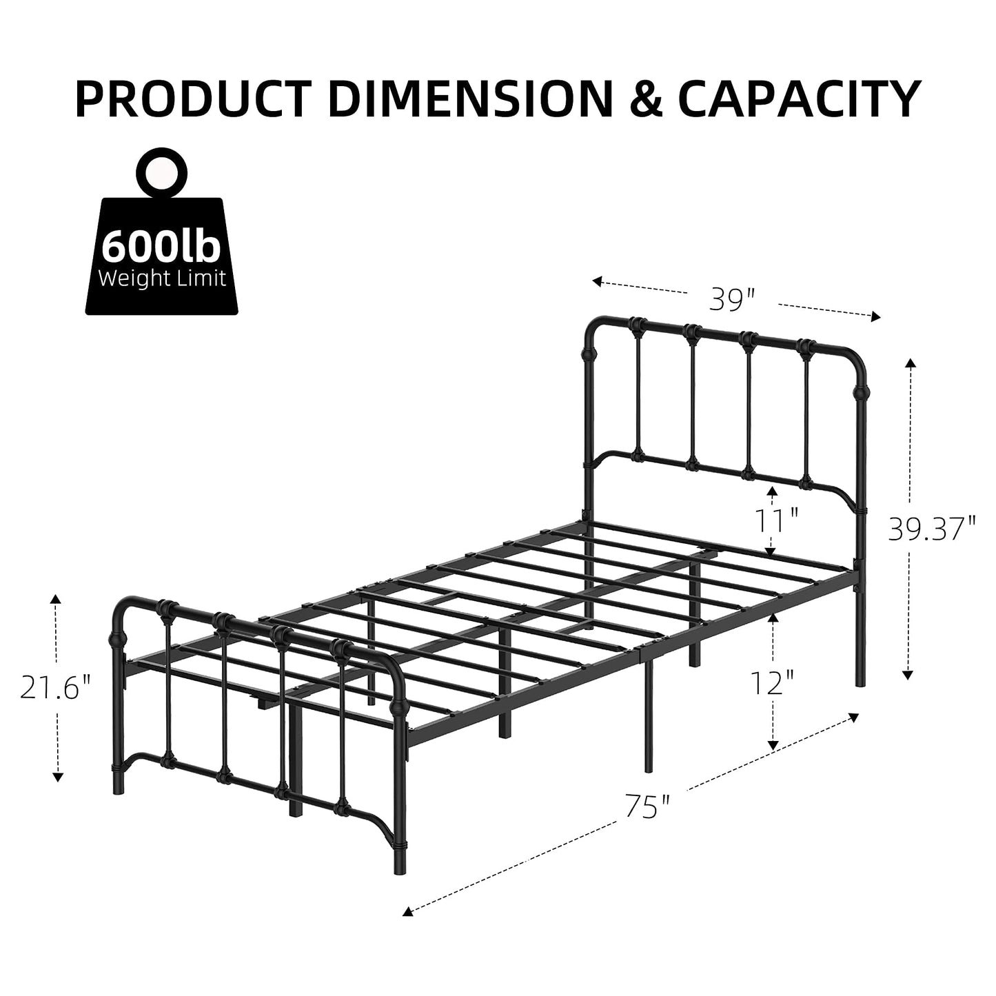 IDEALHOUSE Twin Size Metal Bed Frame Platform Bed