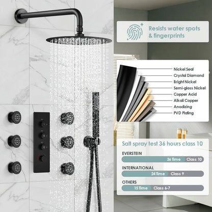 RelaxaJet 12" High-Pressure Rainfall Shower Faucet with Handheld Spray, Wall Mount, Rough in-Valve