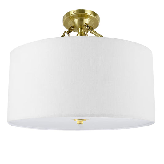 17 inch 4-Light Fabric Round Shade Semi Flush Mount Ceiling Light