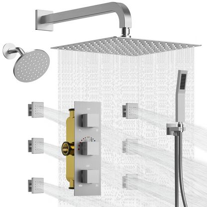 DualJetSpa 12" High-Pressure Rainfall Shower Faucet, Wall Mount, Rough in-Valve, 2.5 GPM