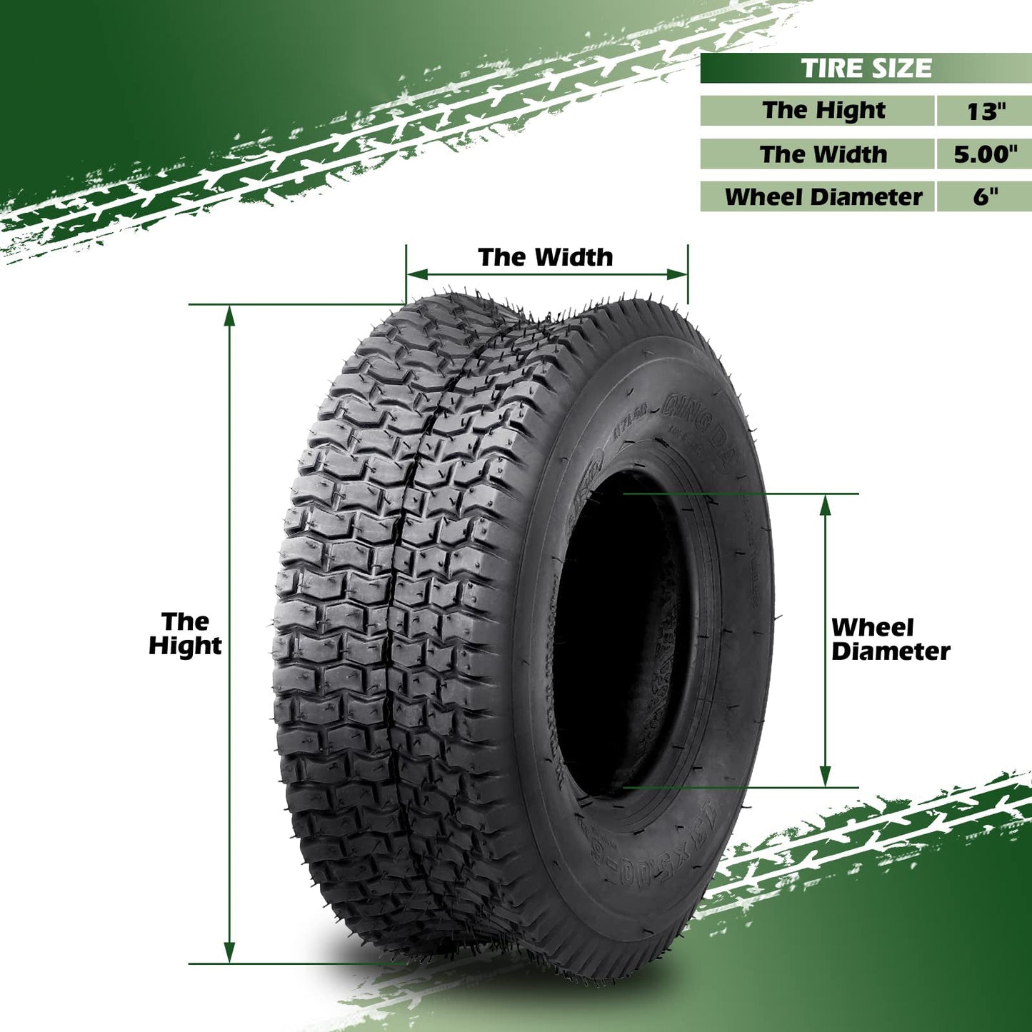 GARVEE 13x5.00-6 Lawn Mower Tire 2Pcs 13x5x6 13-5-6 Turf Tire for Lawn Mower Garden Tractors Riding Mowers Golf Cart Tire