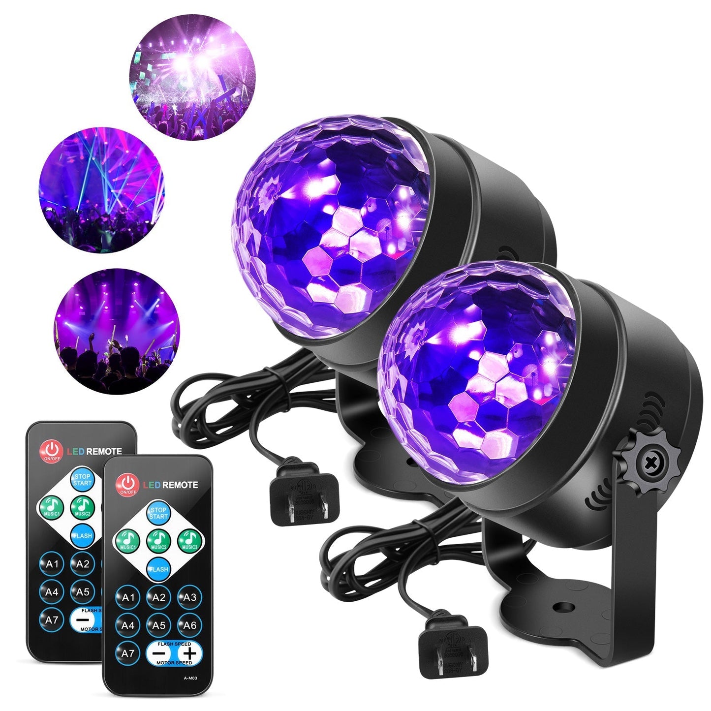 GARVEE 2Pcs UV Black Light 6W LED Disco Ball Party Lights