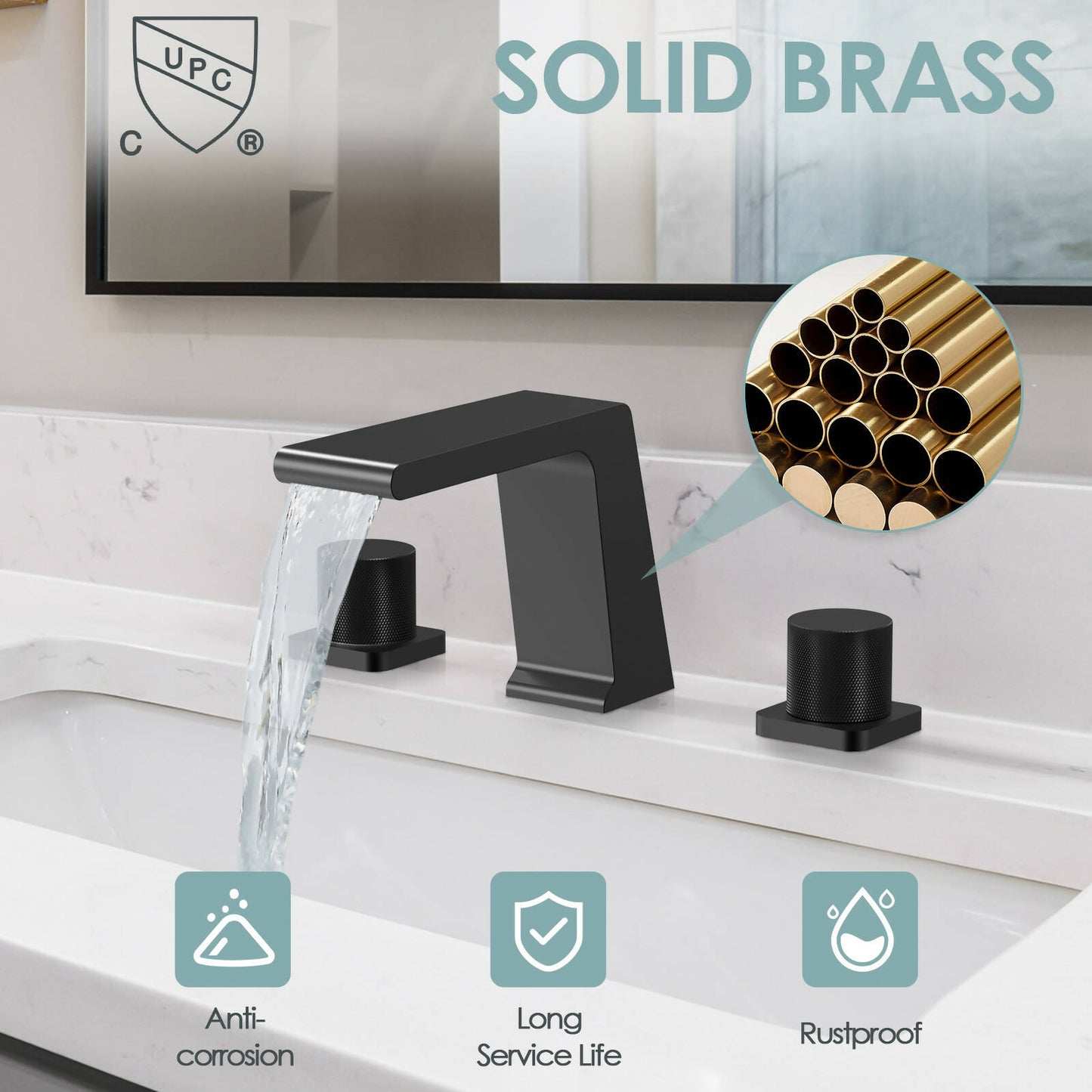 AquaSpa Elegant 2-Handle Widespread Bathroom Faucet: Deck Mount, 3-Hole Design