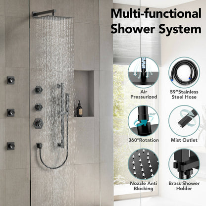 RelaxaJet 12" High-Pressure 3 Function Rainfall Shower Faucet, Wall Mount, Rough in-Valve, 2.5 GPM