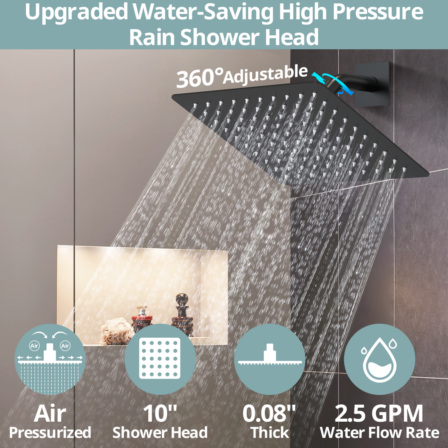 RelaxaJet 8" High-Pressure Rainfall Shower Faucet with Handheld Spray, Wall Mount, Rough in-Valve