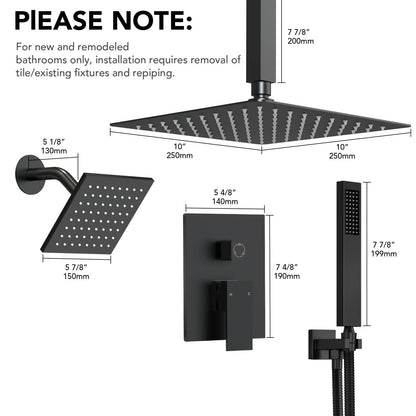 DualJetSpa 10" High-Pressure Rainfall Shower Faucet, Celling Mount, Rough in-Valve, 2.5 GPM