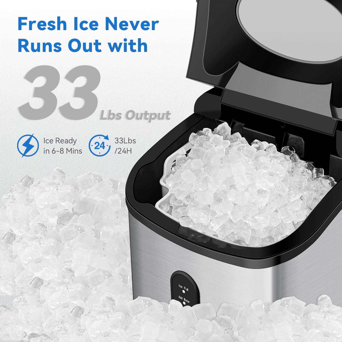 GARVEE Nugget Ice Maker Countertop Ice Machine 33LBs/24H Ice Machine Portable