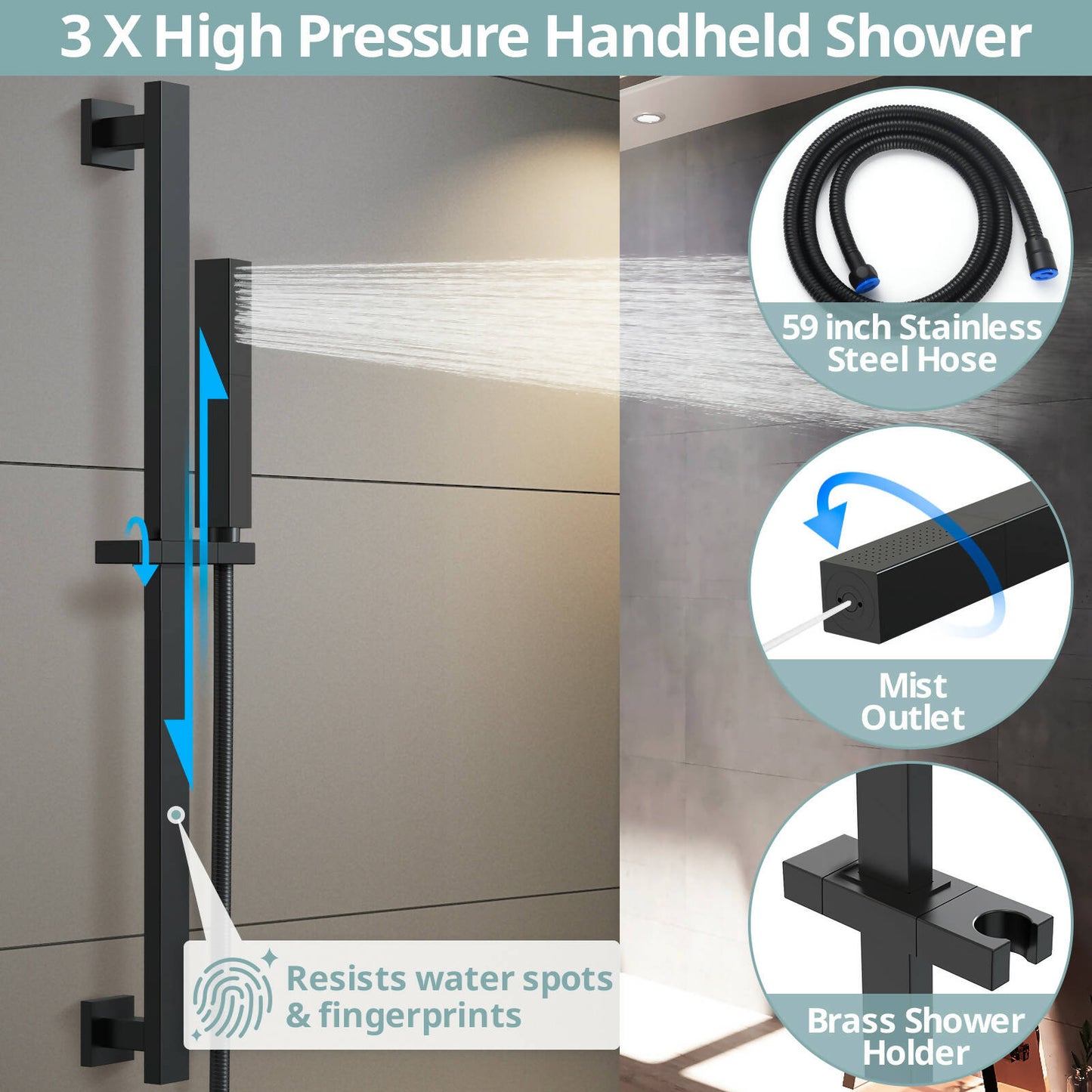 RelaxaJet 22" High-Pressure 3 Function Rainfall Shower Faucet, Wall Mount, Rough in-Valve, 2.5 GPM