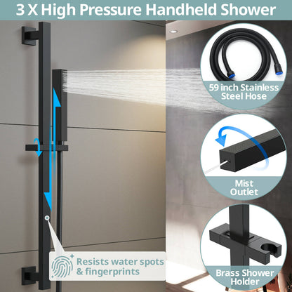 RelaxaJet 22" High-Pressure 3 Function Rainfall Shower Faucet, Wall Mount, Rough in-Valve, 2.5 GPM