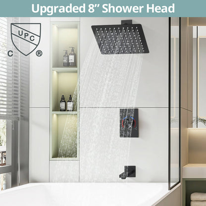 AquaSpa 8" High-Pressure Function Rainfall Shower Head, Wall Mount, Rough in-Valve, 2.5 GPM