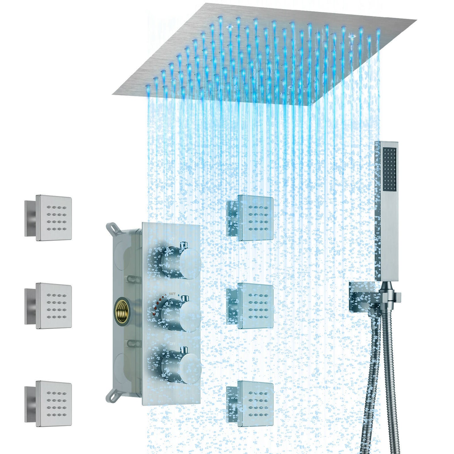 Remote Controlled LED High-Pressure Complete Shower Faucet With Rough-In Valve