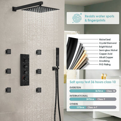 RelaxaJet 12" High-Pressure Rainfall Shower Faucet with Handheld Spray, Wall Mount, Rough in-Valve