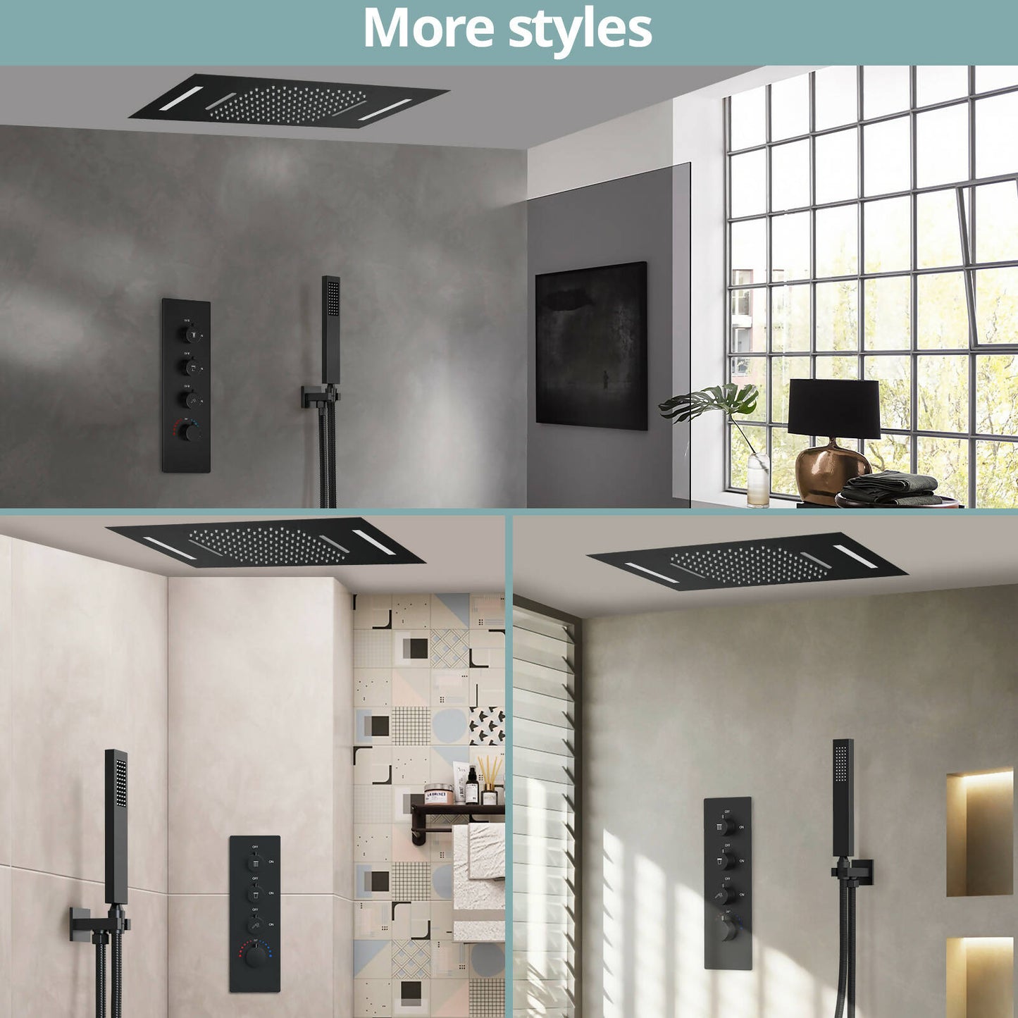 Luxury LightWave High-Pressure Shower System, Ceiling Mount, LED Light, Thermostatic Valve, 2.5 GPM