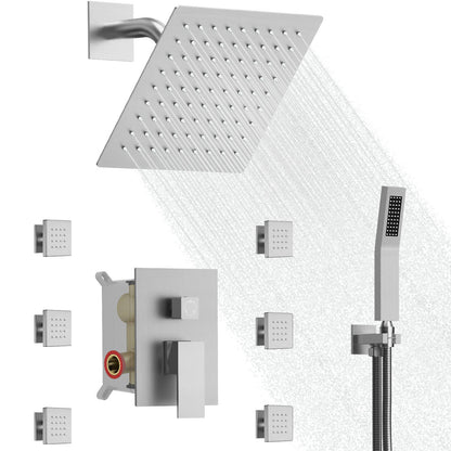 RelaxaJet 8" High-Pressure Rainfall Shower Faucet with Handheld Spray, Wall Mount, Rough in-Valve