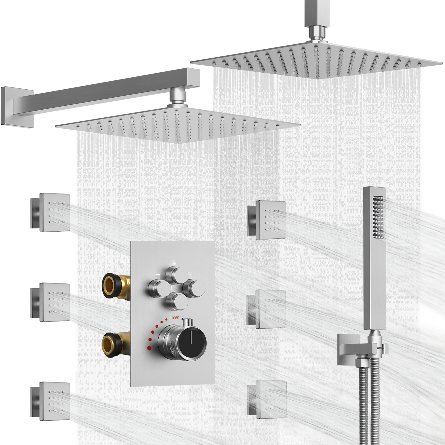 DualJetSpa 12" High-Pressure Rainfall Shower Faucet, Celling Mount, Rough in-Valve, 2.5 GPM