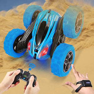 WHIZMAX RC Stunt Car Watch Gesture Sensor Car 4WD 360隆茫 Rotating Car Blue