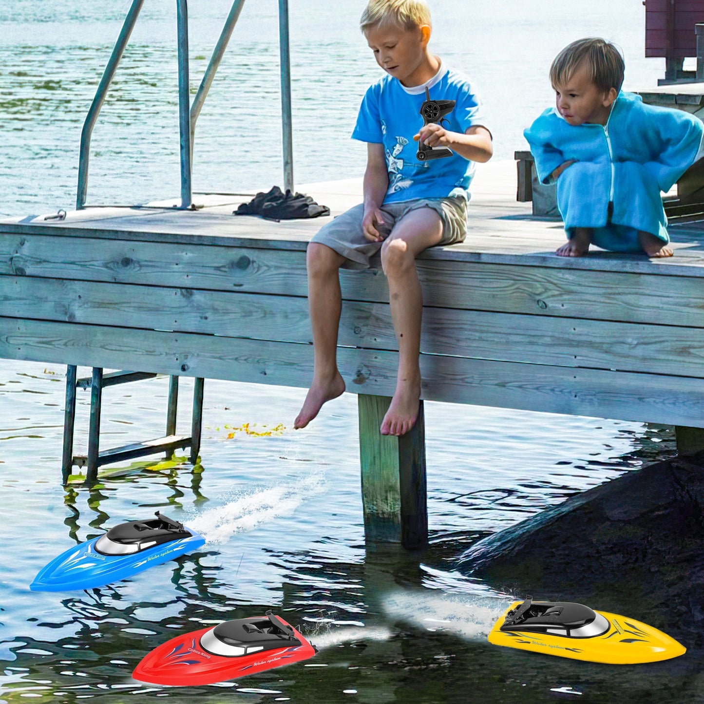 THINKMAX 3PACK 10km/H 2.4G High Speed Remote Control Boats (Blue+Yellow+Red)