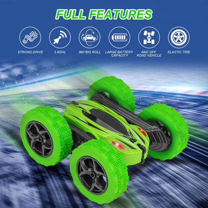 THINKMAX Remote Control Car 1165A RC Stunt Car Toy 360 Rotating Vehicle Green