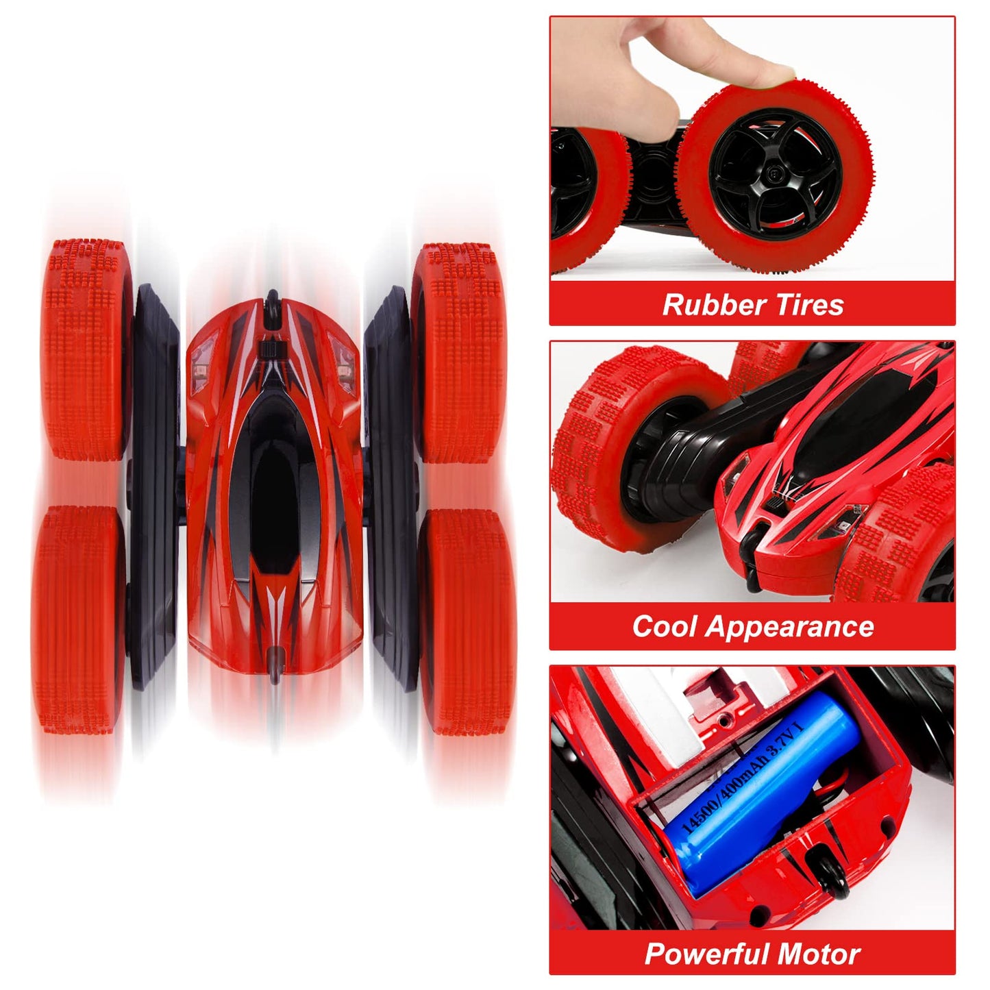 THINKMAX Remote Control Car 1165A RC Stunt Car Toy Double Sided 360 Rotating Vehicle Red