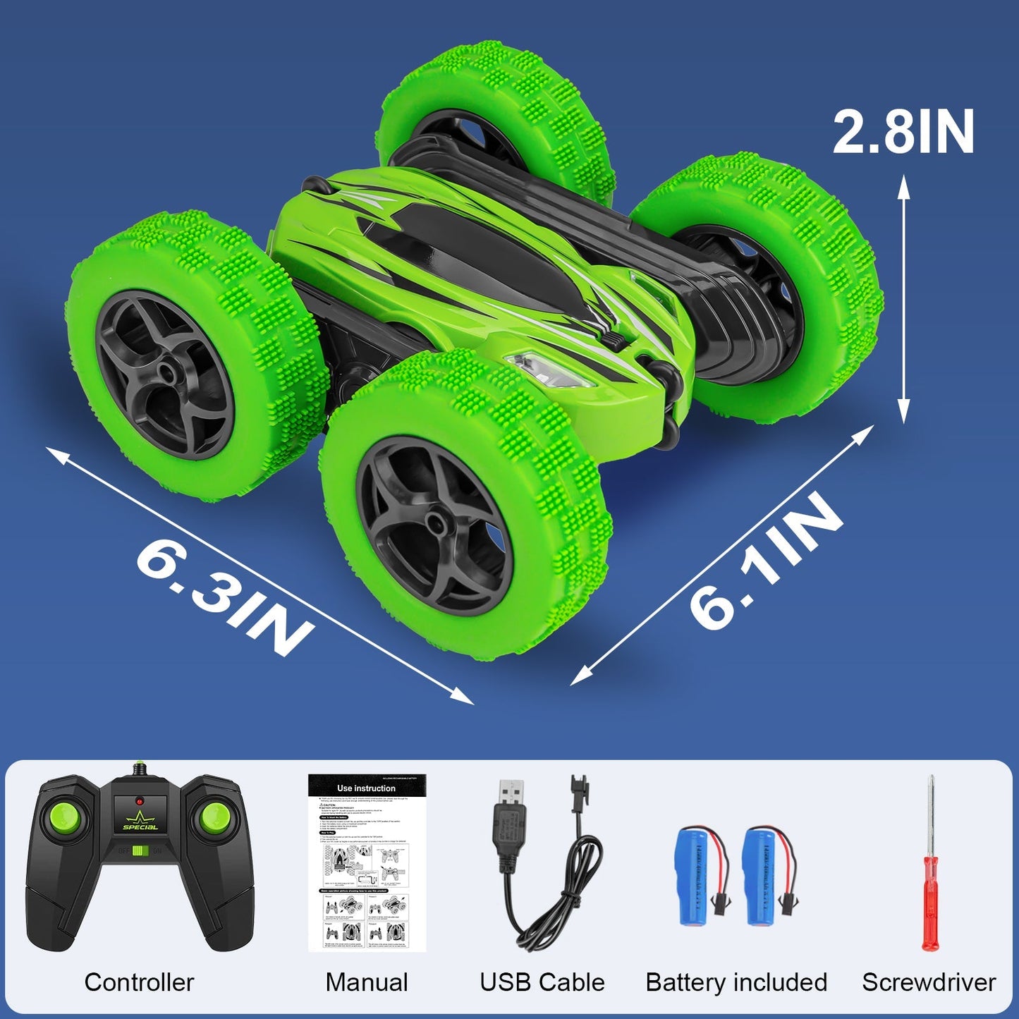 THINKMAX Remote Control Car 1165A RC Stunt Car Toy 360 Rotating Vehicle Green