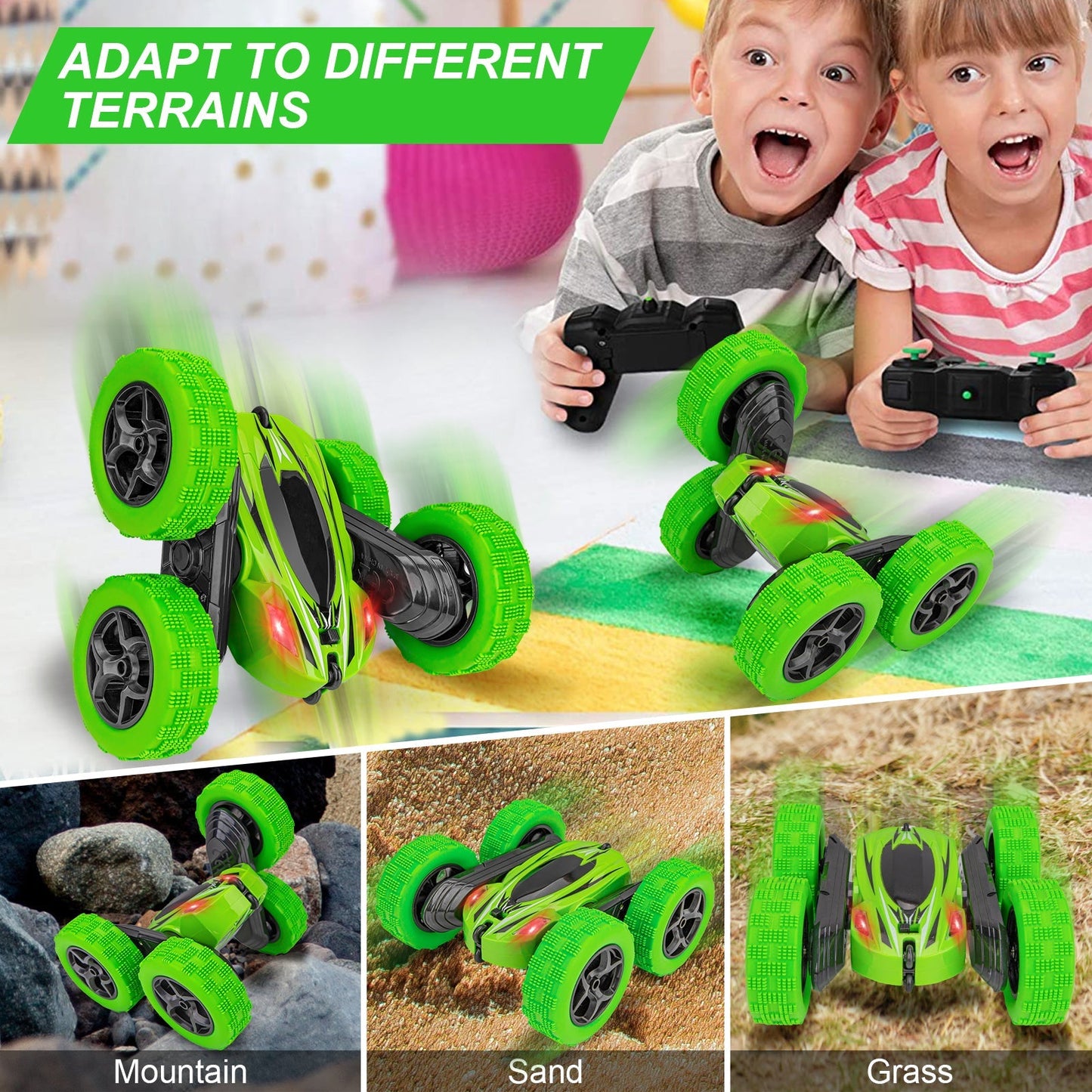 THINKMAX Remote Control Car 1165A RC Stunt Car Toy 360 Rotating Vehicle Green