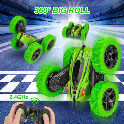 THINKMAX Remote Control Car 1165A RC Stunt Car Toy Double Sided 360 Rotating Vehicle Green