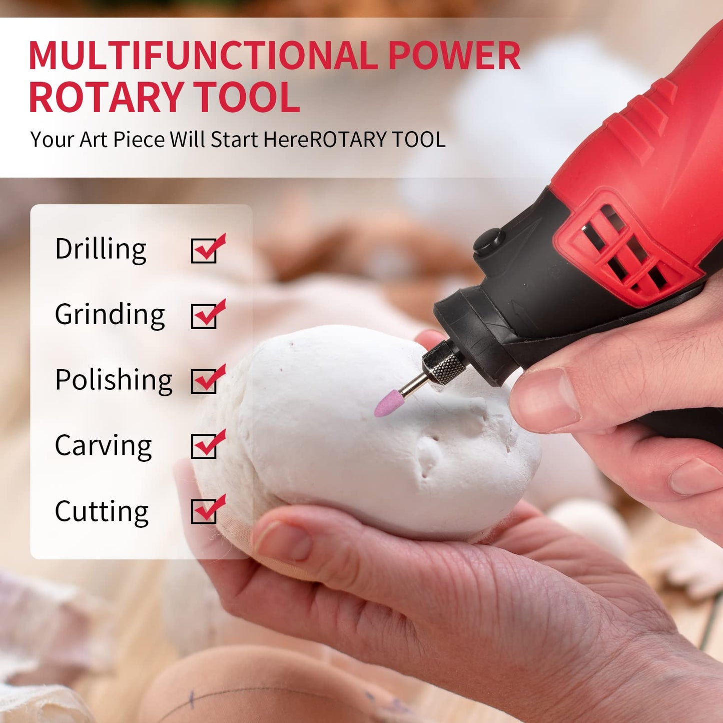 TOWALLMARK 88pcs Rotary Tool Kit 1.5Amp Variable Speed with Flex Shaft DIY Projects