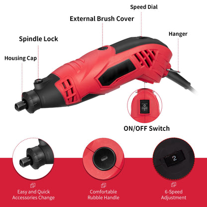 GARVEE 88pcs Rotary Tool Kit 1.5Amp Variable Speed with Flex Shaft DIY Projects