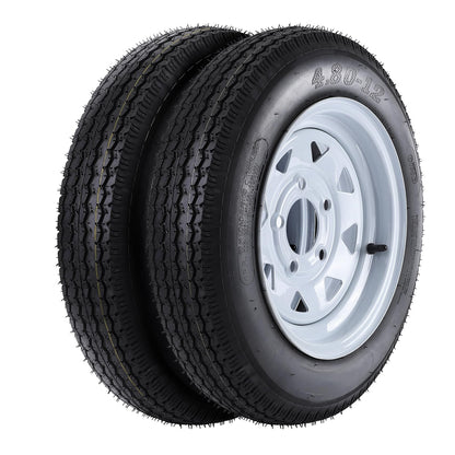 GARVEE 2 Pack 480-12 4.80x12 4.80-12 4.8-12 Trailer Tires With 12 Inches Rims 5 Lug on 4.5 inch Load Range C 6PR