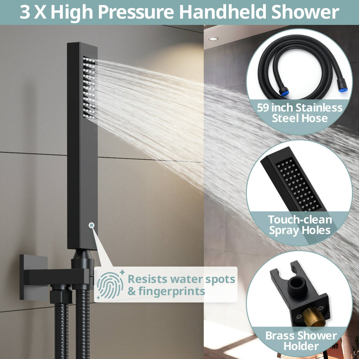 DualCascade 12" High-Pressure Rainfall Shower Faucet, Ceiling Mount, Rough in-Valve, 2.5 GPM