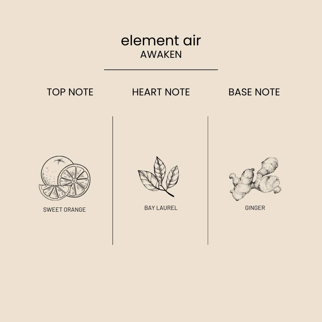 Air scent notes: Sweet Orange, Bay Laurel, Ginger