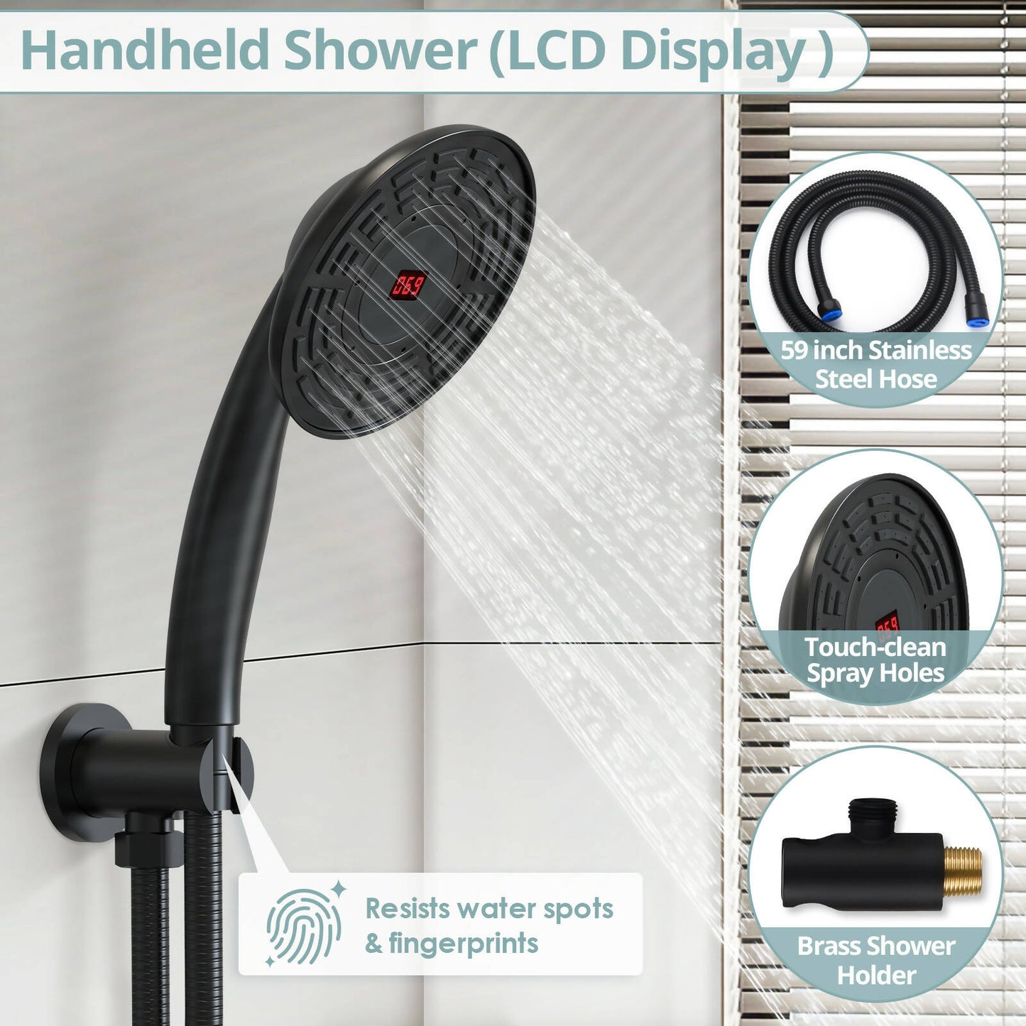 EVERSTEIN Digital Display Thermostatic Shower Head Faucet Set with Rough-in Valve