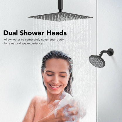 DualJet Spa 12" High-Pressure Rainfall Shower Faucet, Celling Mount, Rough in-Valve, 2.5 GPM