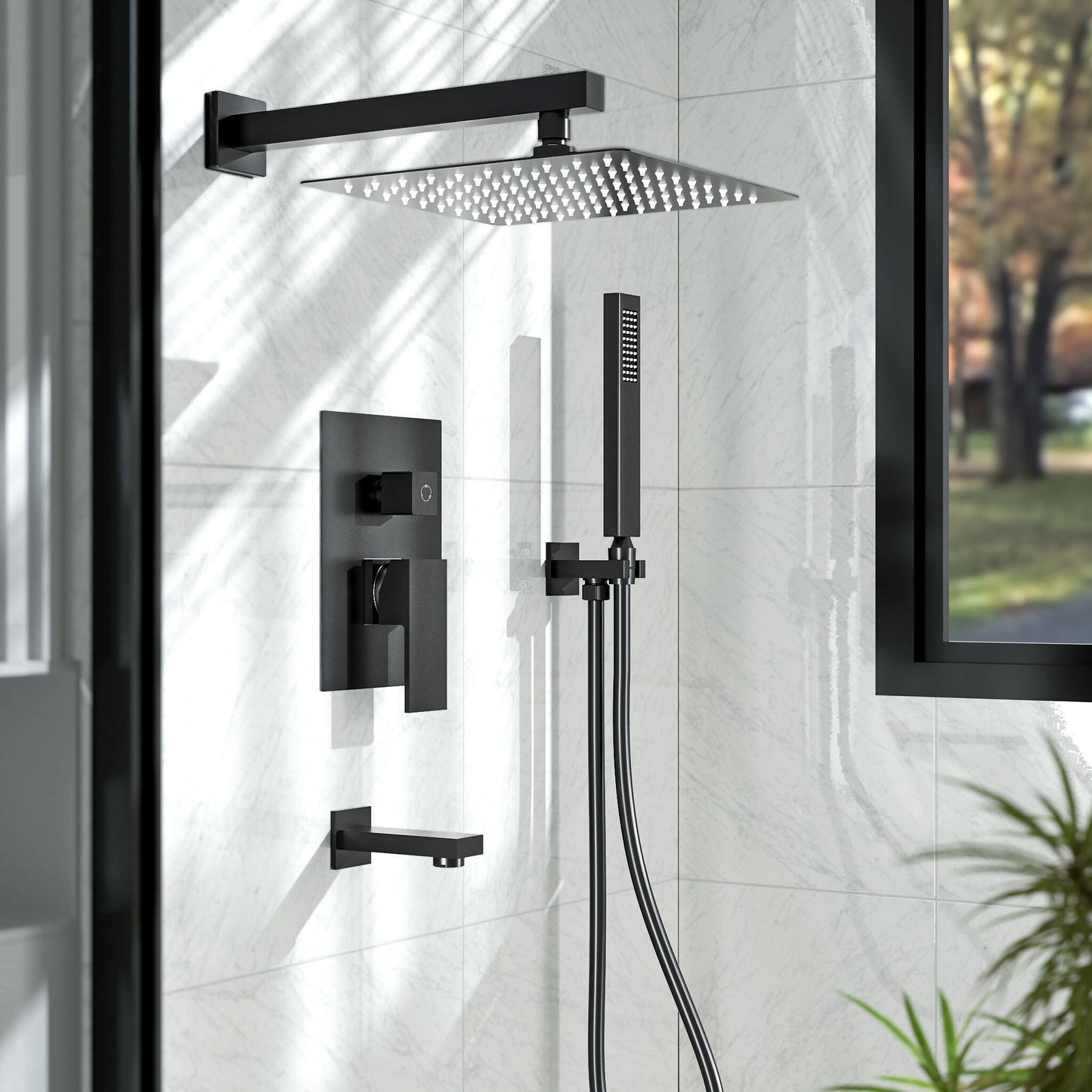 RainfallCascade AquaFusion Trio Collection Tub And Shower Faucet With Rough-In Valve