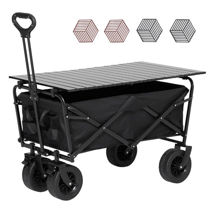 GARVEE 8 inch All Terrain Wheels Collapsible Outdoor Camping Wagon with brakes Iron Folding Table top 4 Plate mats