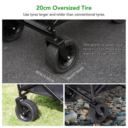 GARVEE 8 inch All Terrain Wheels Collapsible Outdoor Camping Wagon with brakes Iron Folding Table top 4 Plate mats