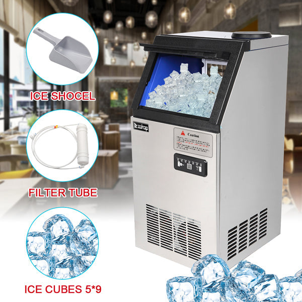 ZOKOP Ice Maker BY-90PF Cube Machine Stainless Steel Freestanding