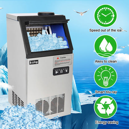 ZOKOP Ice Maker BY-90PF Cube Machine Stainless Steel Freestanding